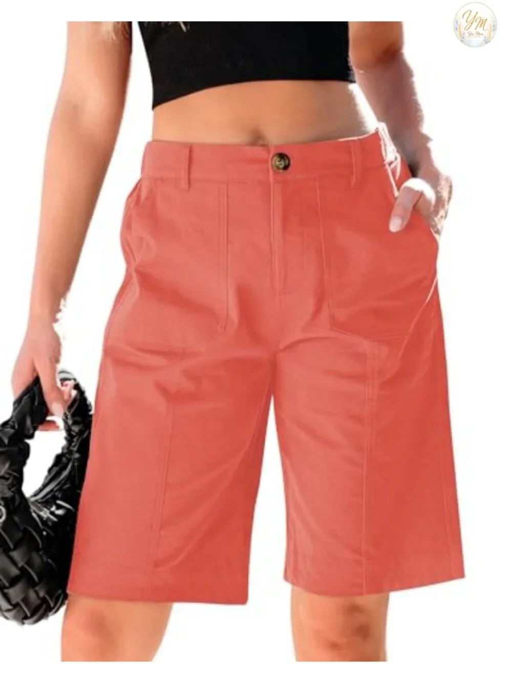 Women's High Waisted Bermuda Shorts Cotton Elastane 11in Inseam Chino